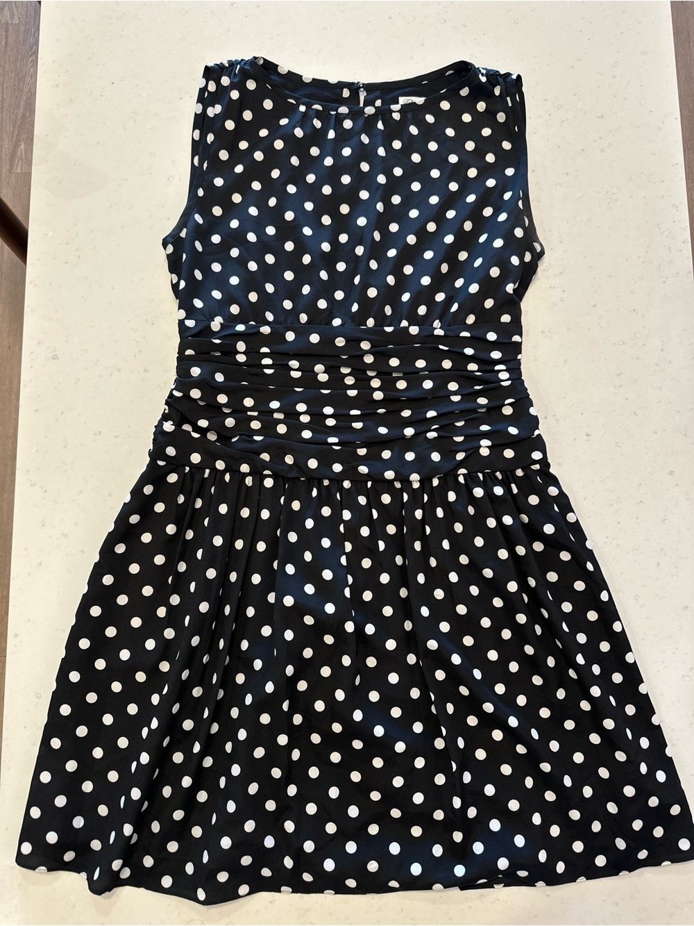Eliza J Black Polka Dot Sleeveless Mini Dress Size 10 Retro Trendy Feminine Silk